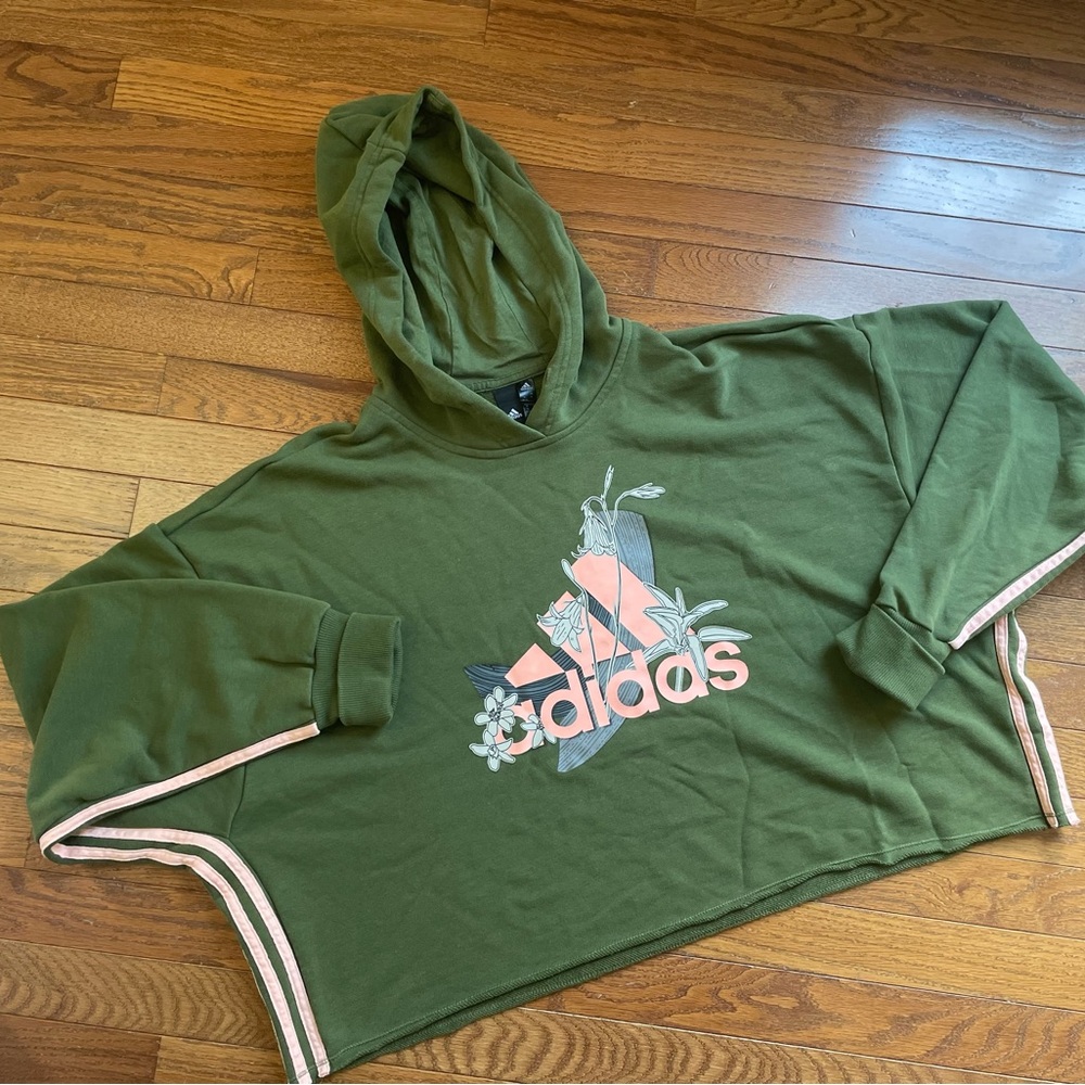Adidas Nini Sum Green Cropped Oversized Hoodie size XL